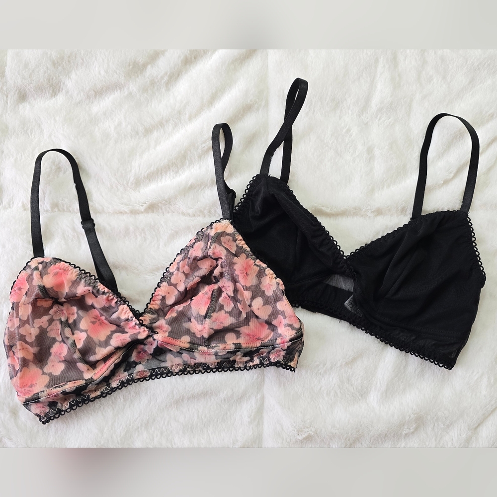 2 Pack Floral Mesh & Black Mesh Bralette SET Size S